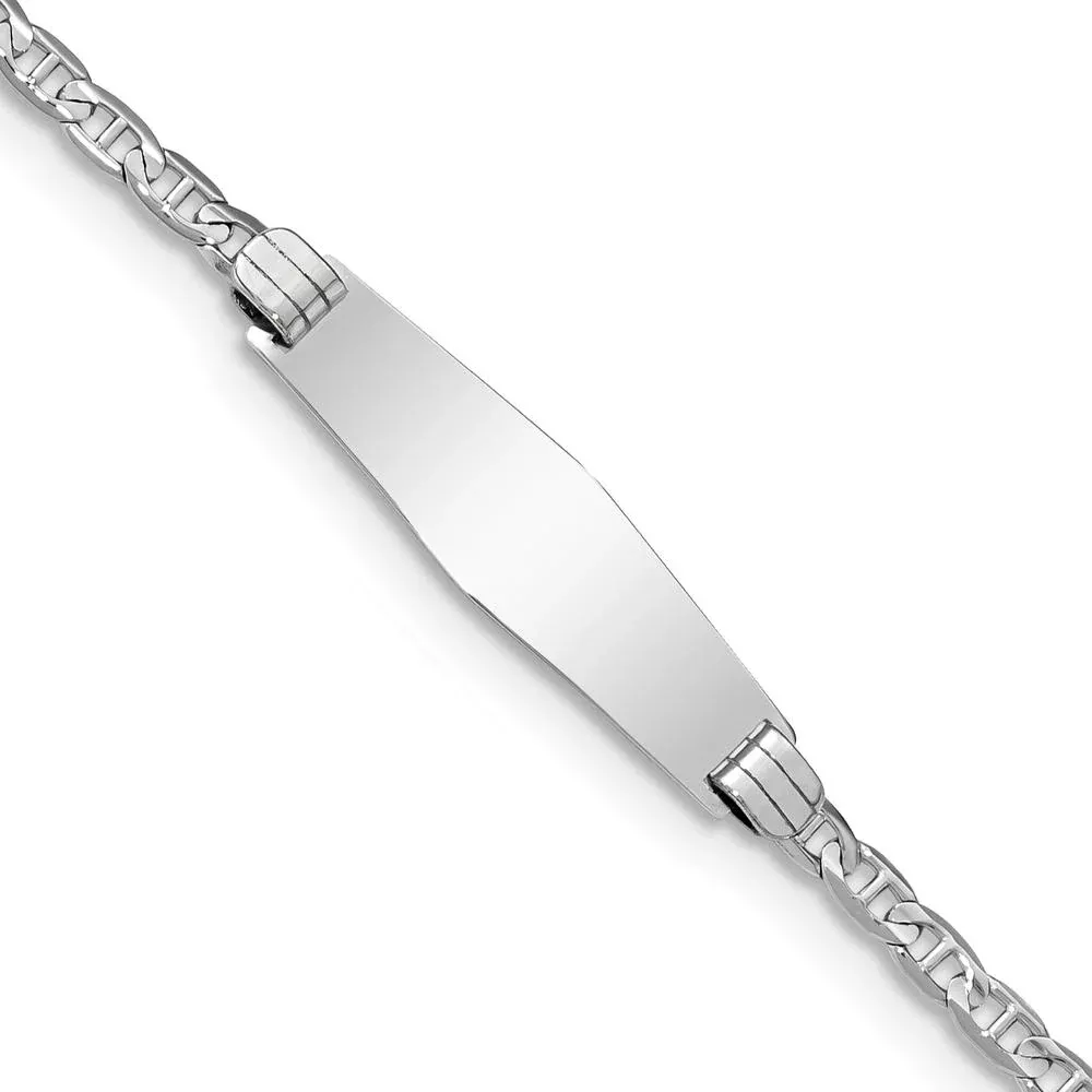14K White Gold Polished Anchor Link ID Bracelet with Semi-Solid Plate 25.5x7.8mm - Engravable 7" Length by Oro Pregiato