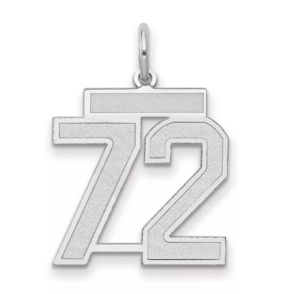 14k White Goldw Medium Satin Number 72 Charm