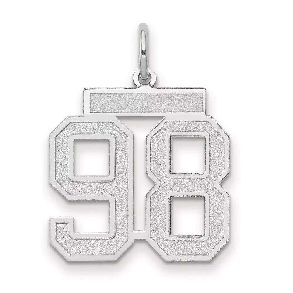 14k White Goldw Medium Satin Number 98 Charm