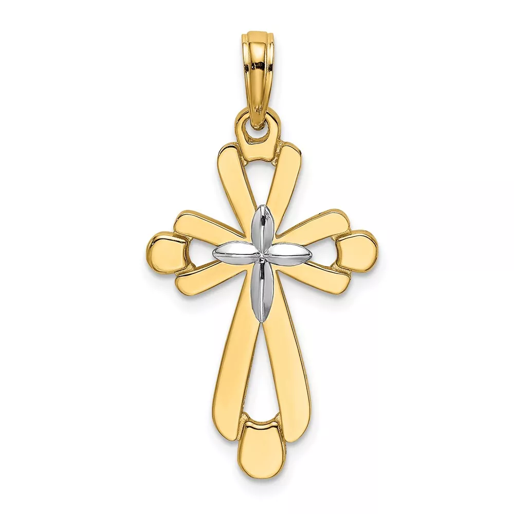 14K and White Rhodium Polished Fancy Cross Charm