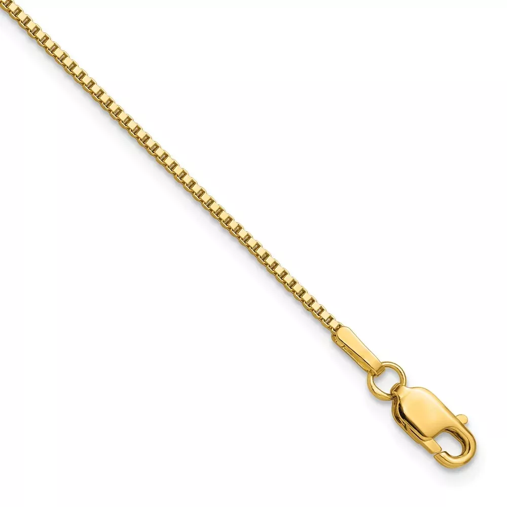 14K Yellow Gold 1.1mm Box With Lobster Clasp Chain Anklet
