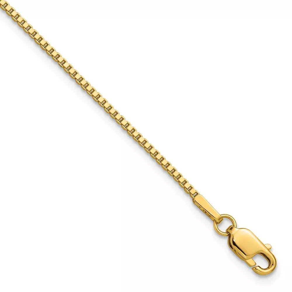14K Yellow Gold 1.4mm Box With Lobster Clasp Chain Anklet