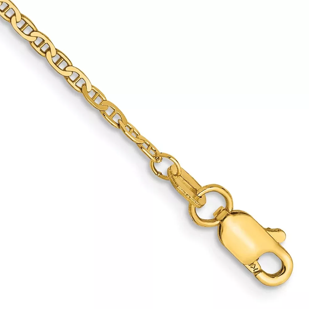 14K Yellow Gold 1.5mm Lightweight Flat Anchor Link With Lobster Clasp Chain Anklet