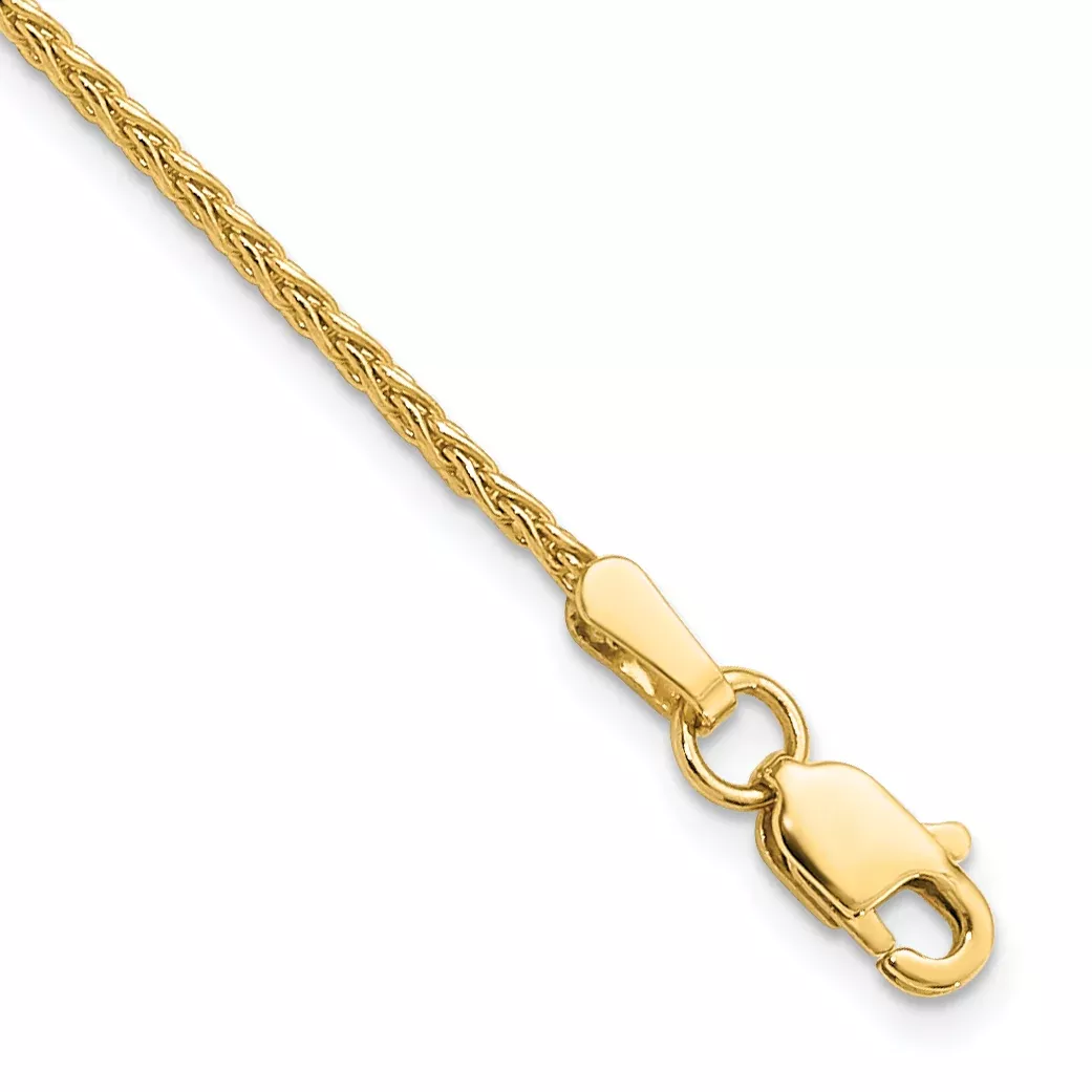 14K Yellow Gold 1.5mm Parisian Wheat With Lobster Clasp Chain Anklet