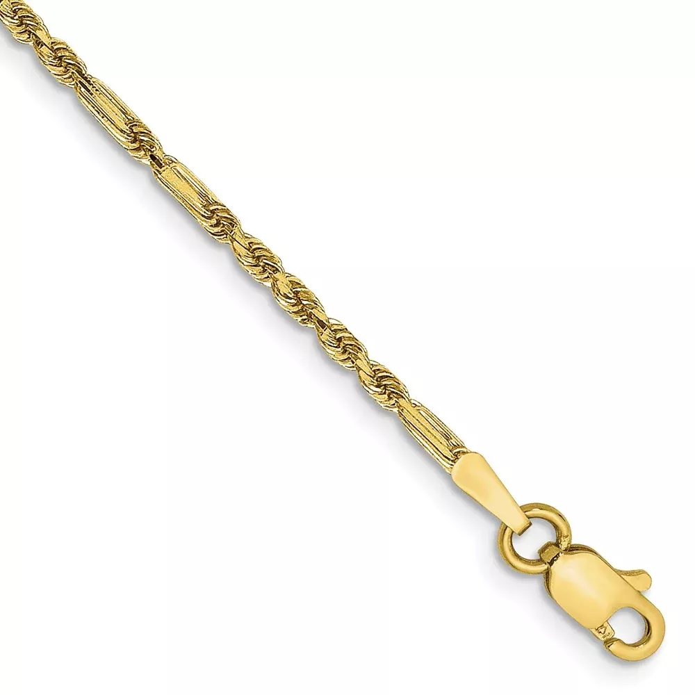 14K Yellow Gold 1.8mm Diamond-Cut Milano Rope With Lobster Clasp Chain Anklet