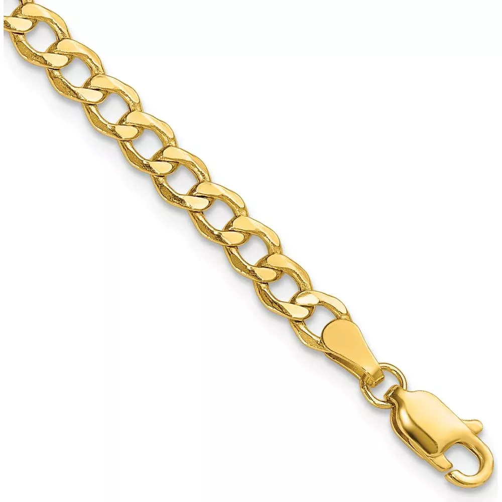 14K Yellow Gold 10" 4.3mm Semi-Solid Curb Anklet with Lobster Clasp by Oro Pregiato