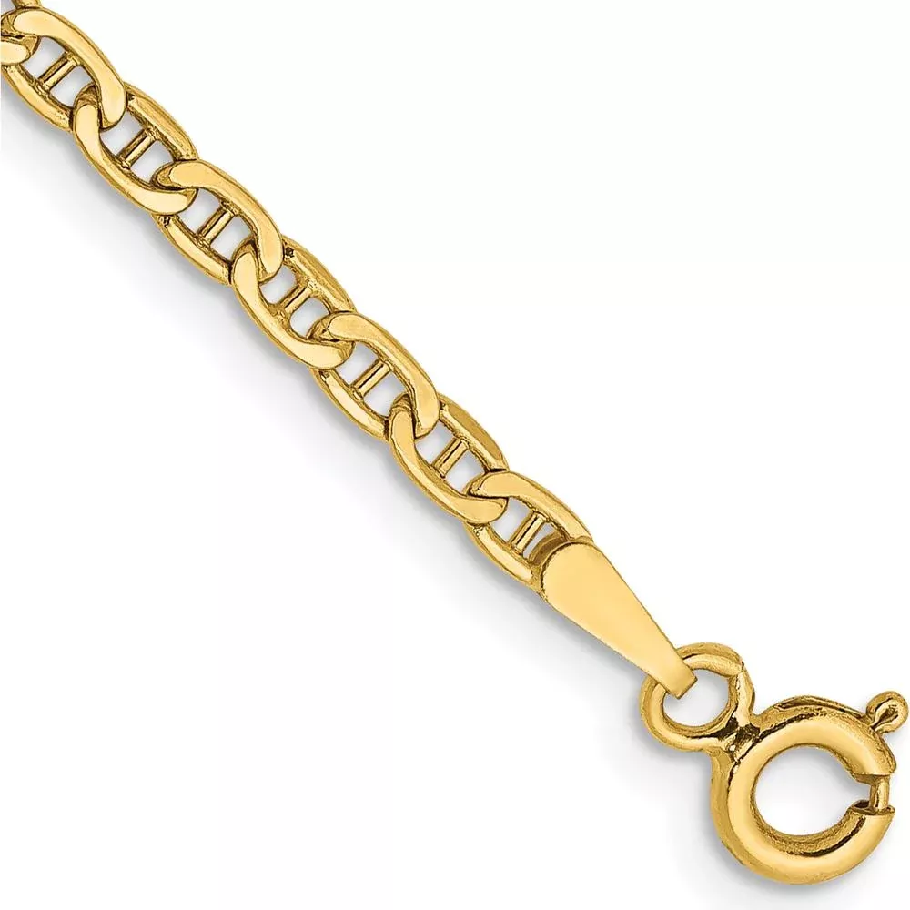 14K Yellow Gold 10" Semi-Solid Anchor Chain Anklet with Spring Ring Clasp by Oro Pregiato