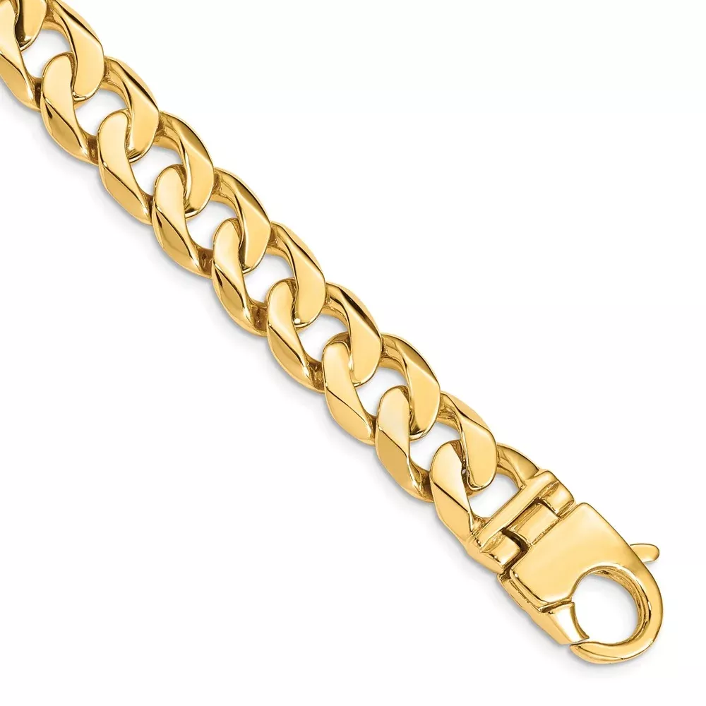 14K Yellow Gold 11mm Hand Polished Fancy Curb Link Chain Bracelet