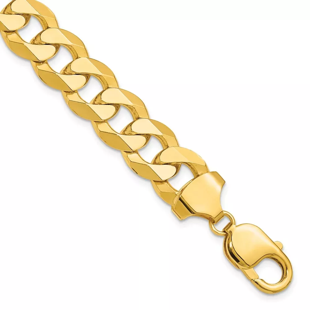 14k Yellow Gold 12.0mm Flat Beveled Curb Chain Bracelet
