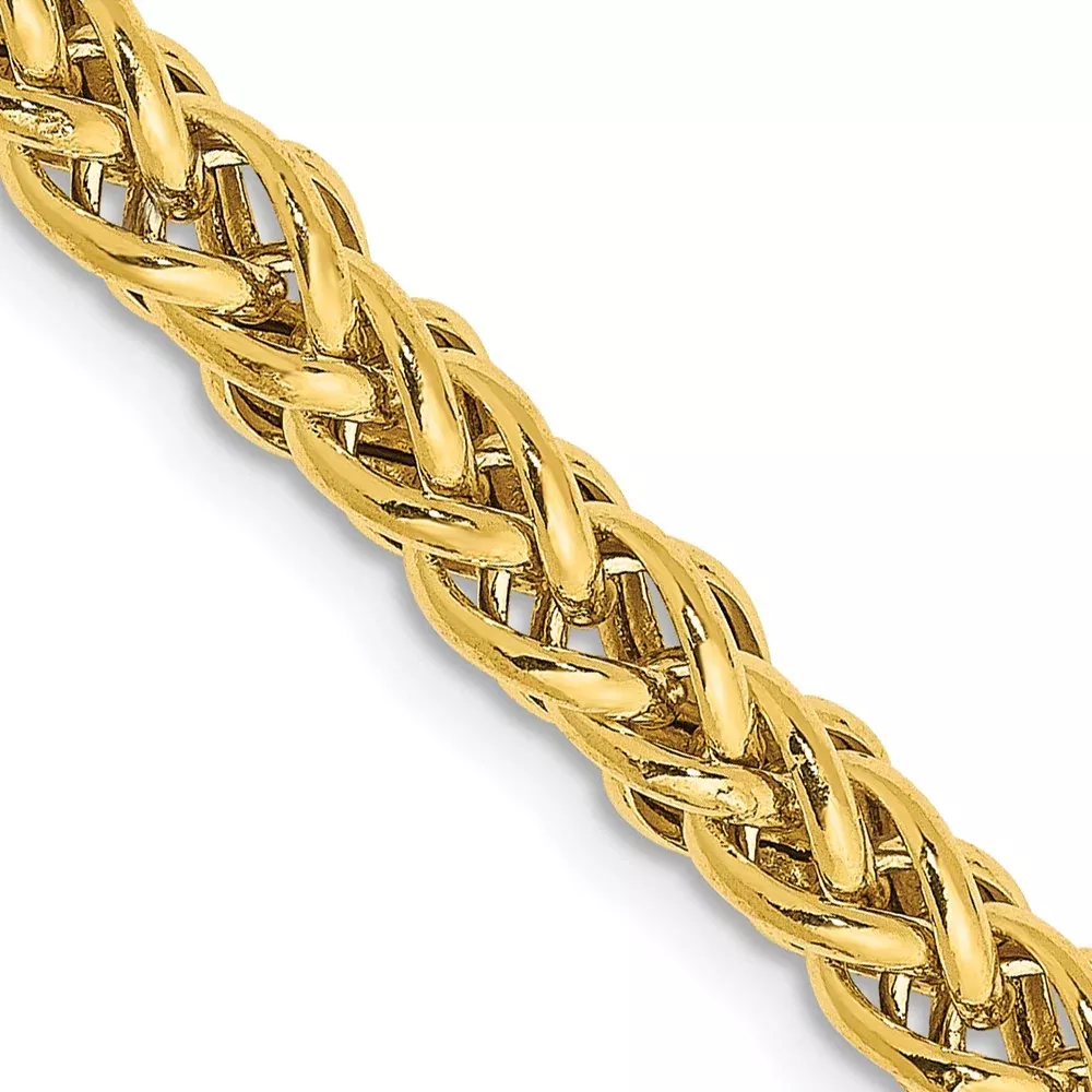 14K Yellow Gold 16 4.65mm Semi-Solid 3-Wire Wheat With Lobster Clasp Chain Necklace