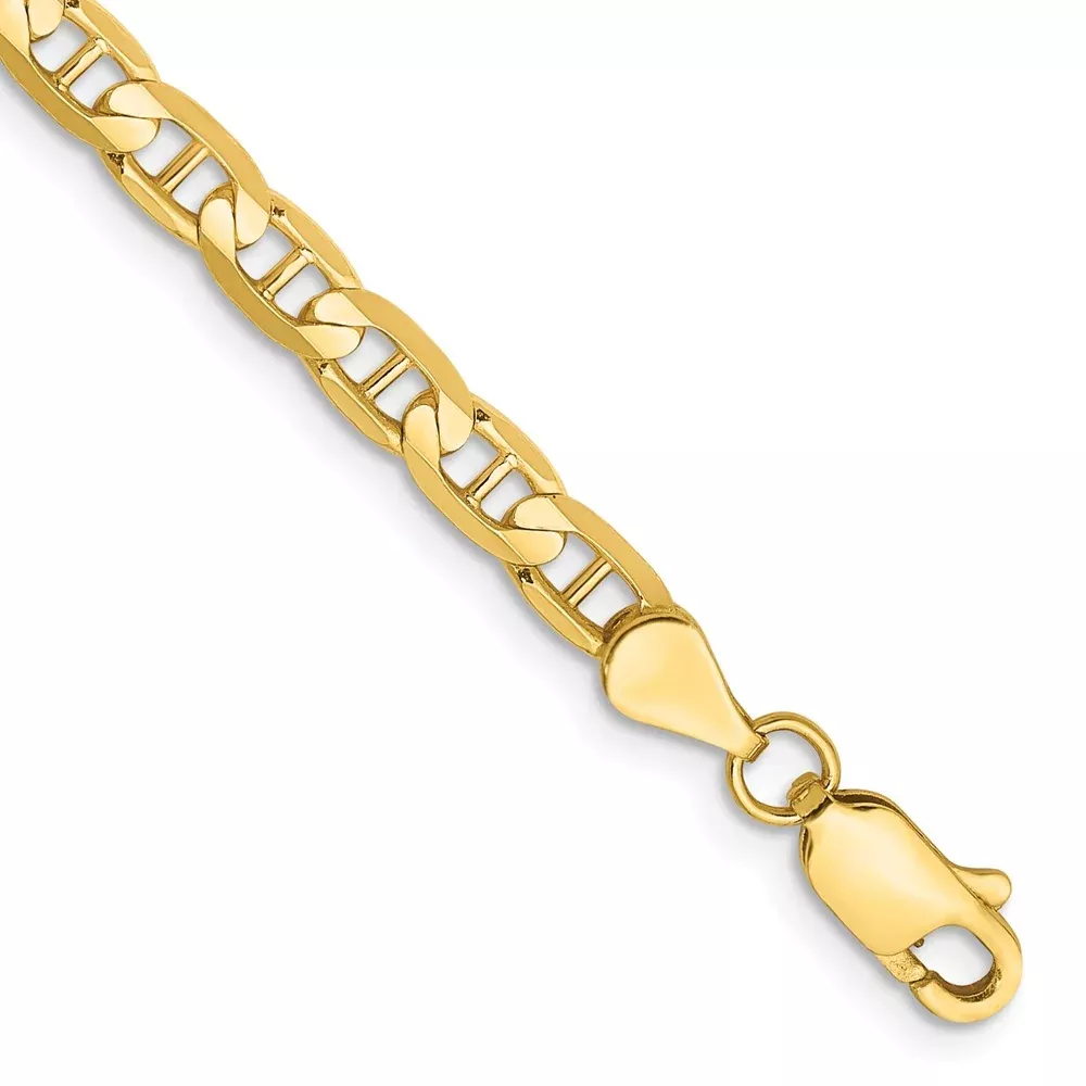 14K Yellow Gold 3.75mm Concave Anchor With Lobster Clasp Chain Anklet