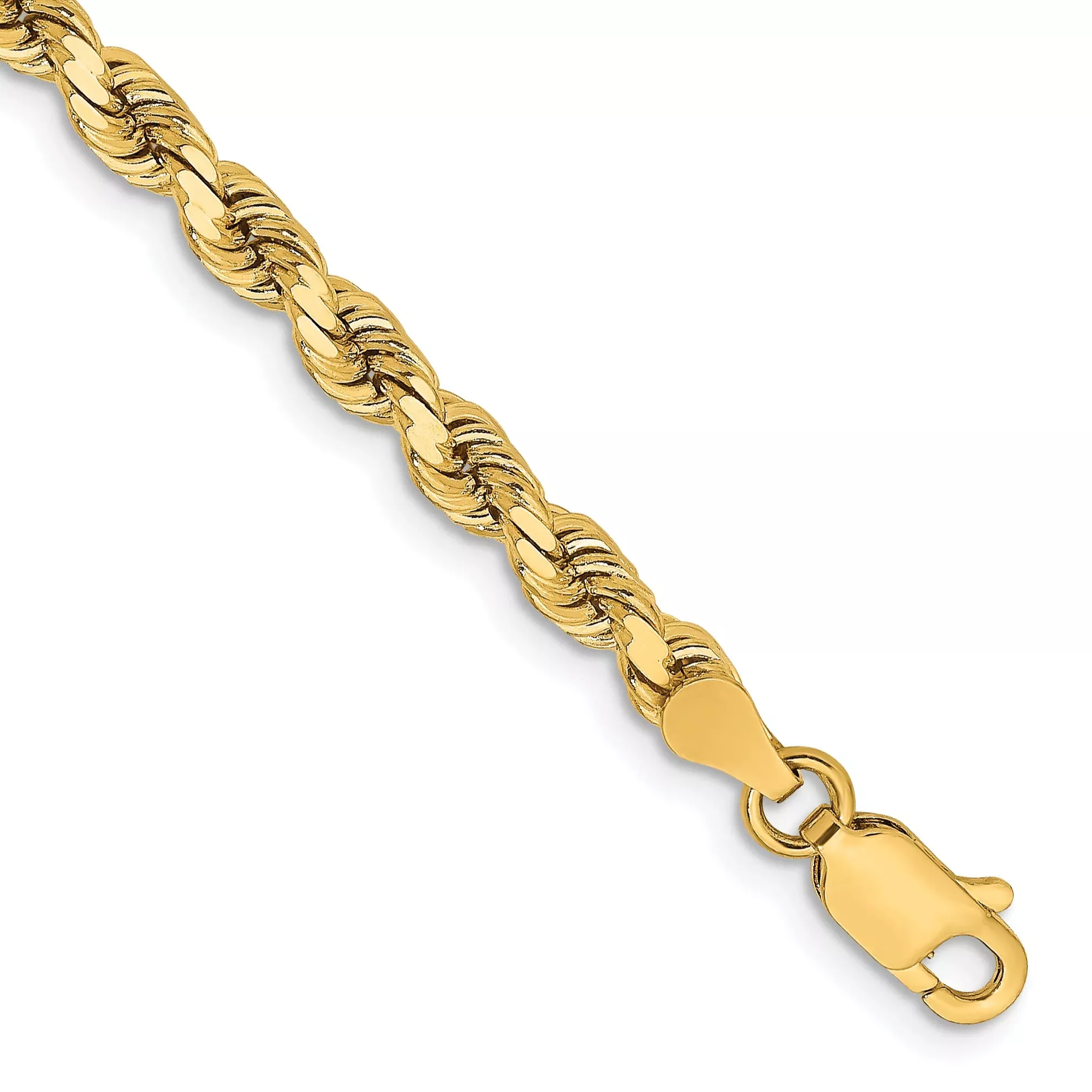 14k Yellow Gold 3.75mm Diamond-cut Rope with Lobster Clasp Chain Anklet