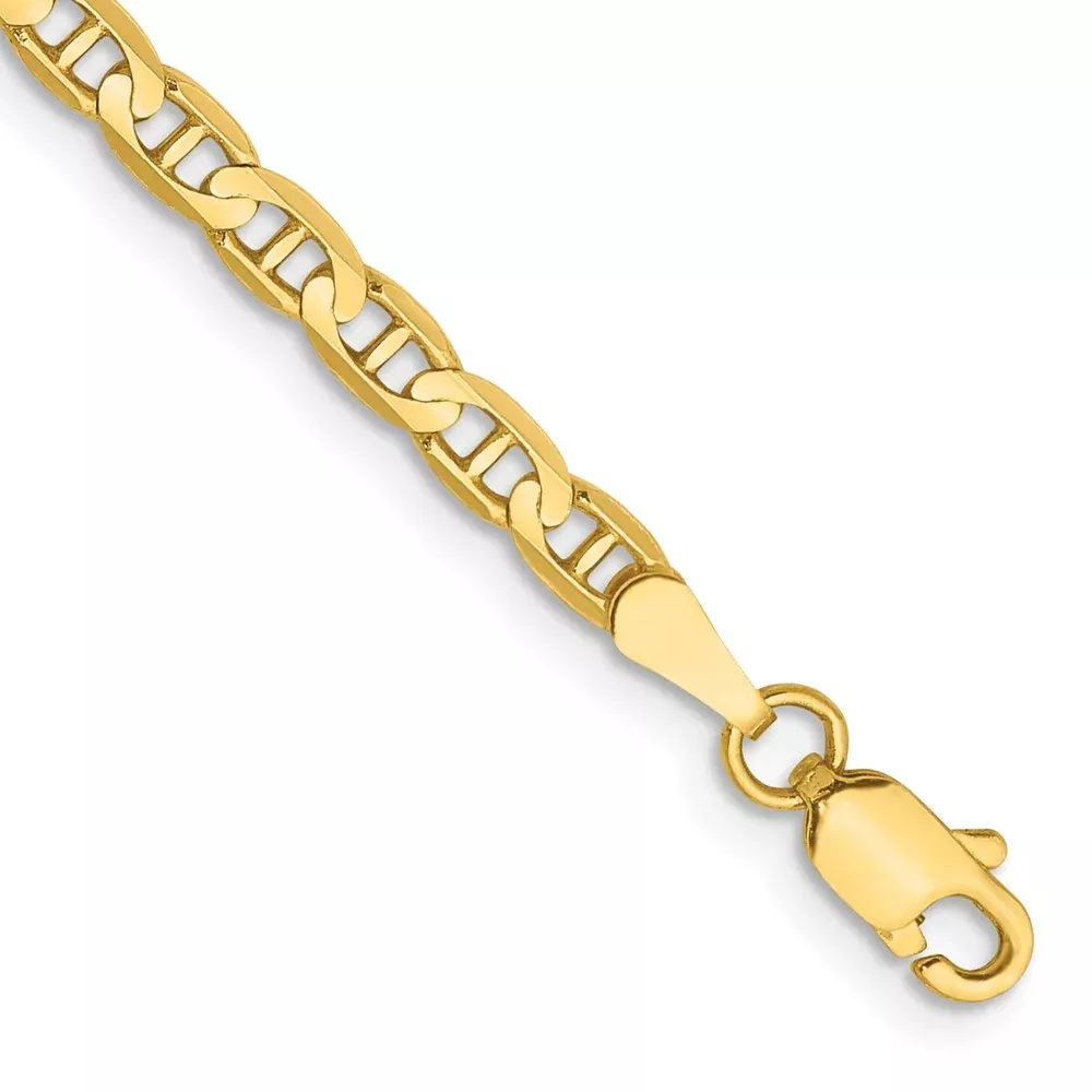 14K Yellow Gold 3mm Concave Anchor With Lobster Clasp Chain Anklet