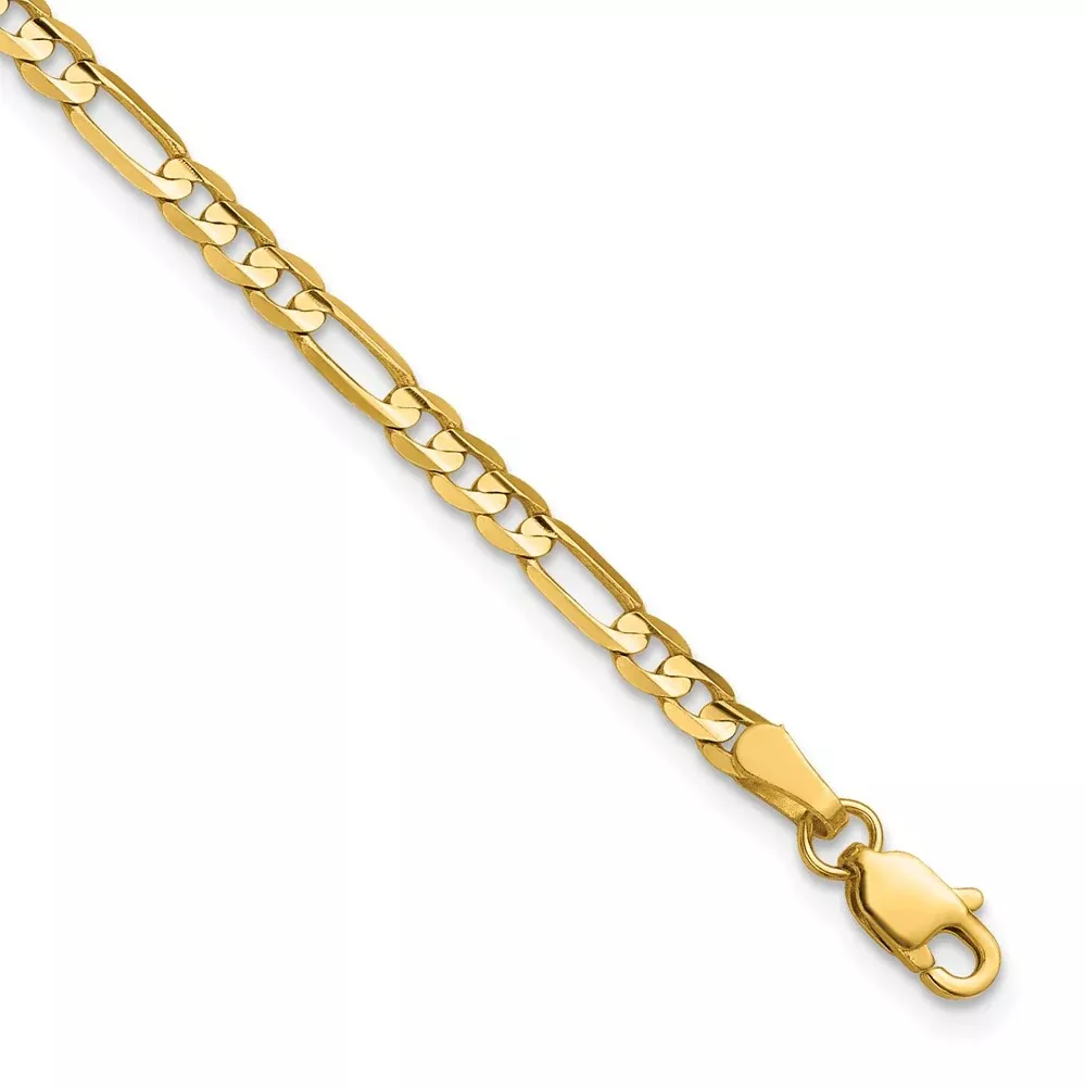 14K Yellow Gold 3mm Concave Open Figaro Chain Anklet
