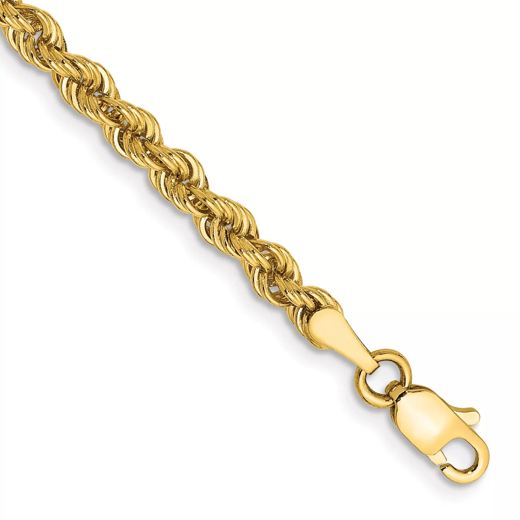 14k Yellow Gold 3mm Regular Rope with Lobster Clasp Chain Bracelet
