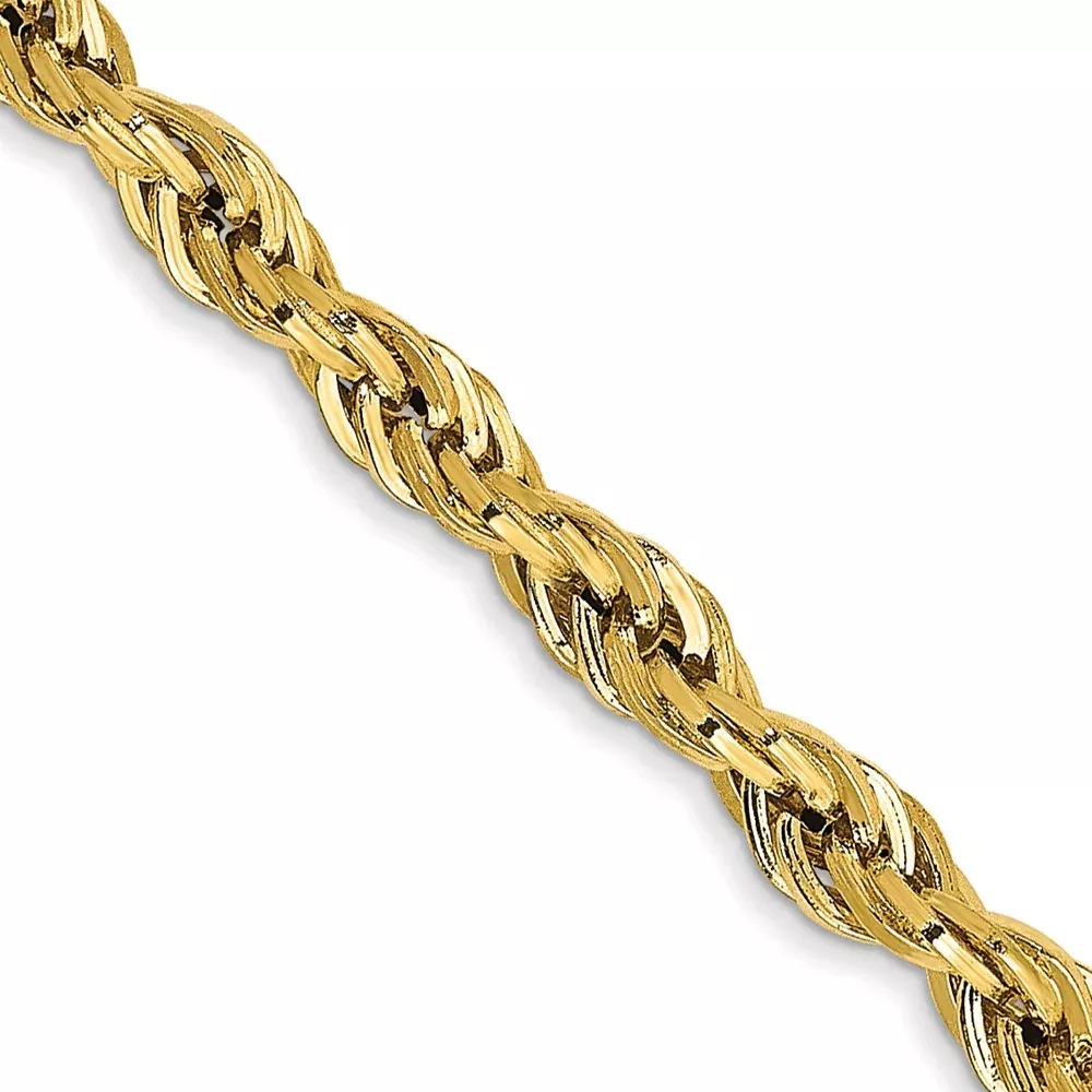 14K Yellow Gold 3mm Semi Solid Rope With Lobster Clasp Chain Necklace