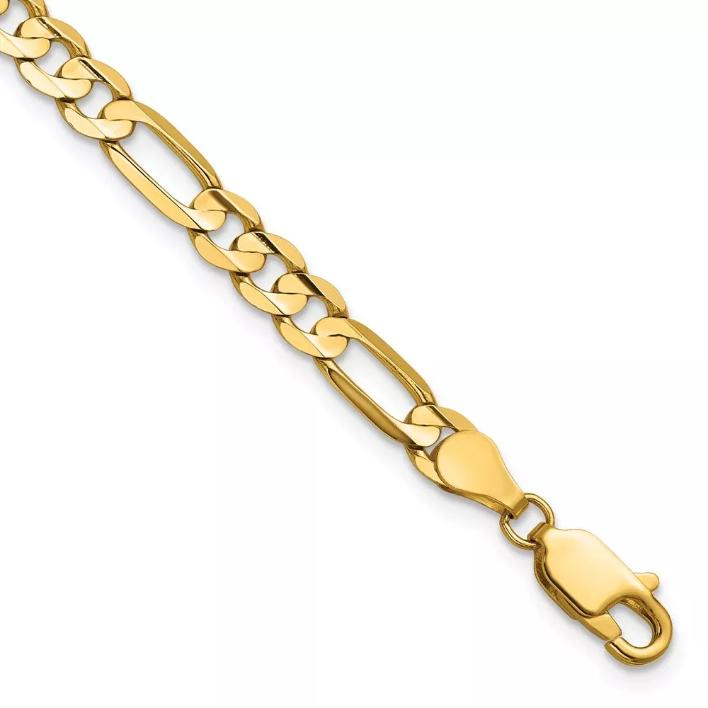 14K Yellow Gold 4.5mm Concave Open Figaro Chain Anklet