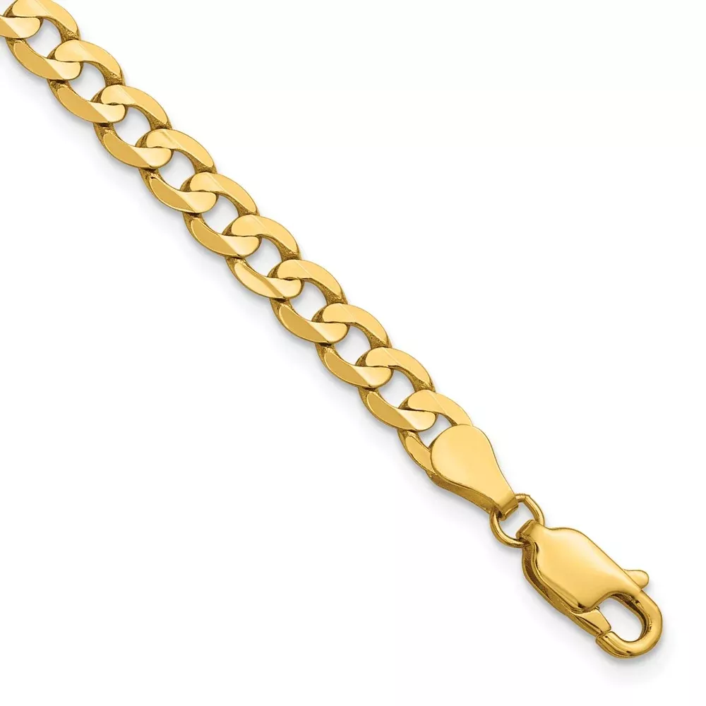 14K Yellow Gold 4.5mm Open Concave Curb With Lobster Clasp Chain Bracelet