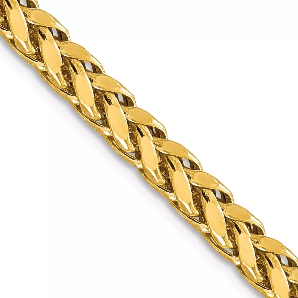 14K Yellow Gold 5mm Semi-Solid Diamond-Cut Wheat With Lobster Clasp Chain Necklace