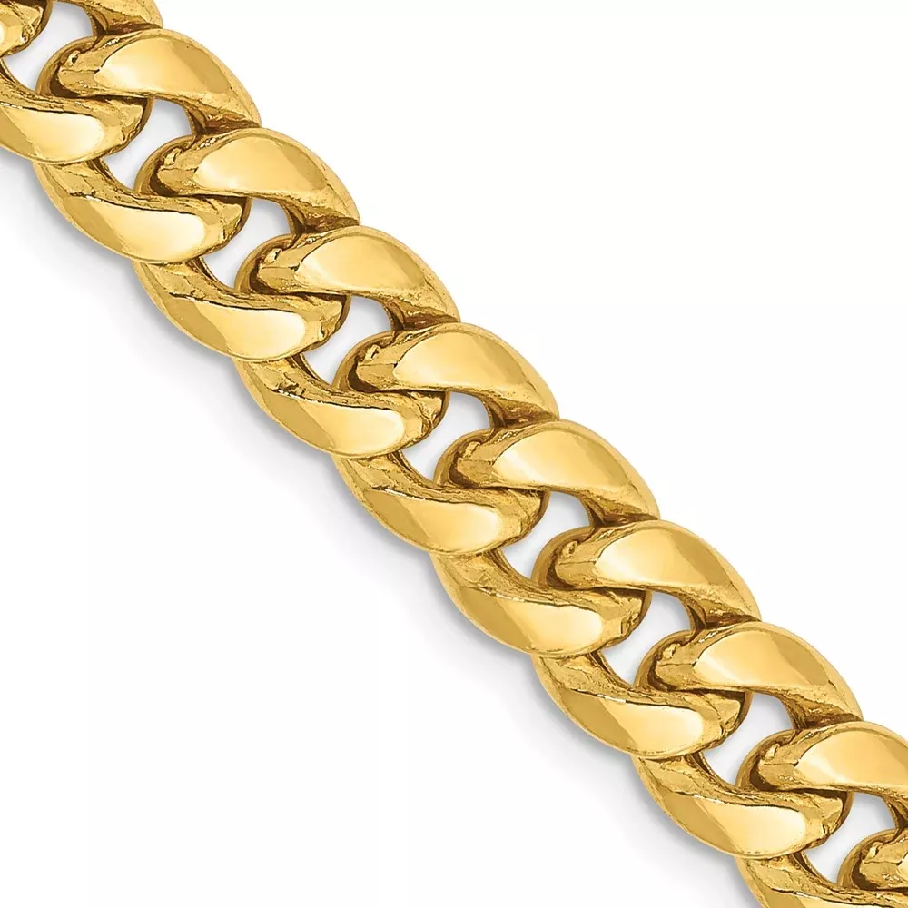 14K Yellow Gold 6.75mm Semi-Solid Miami Cuban With Lobster Clasp Chain Necklace