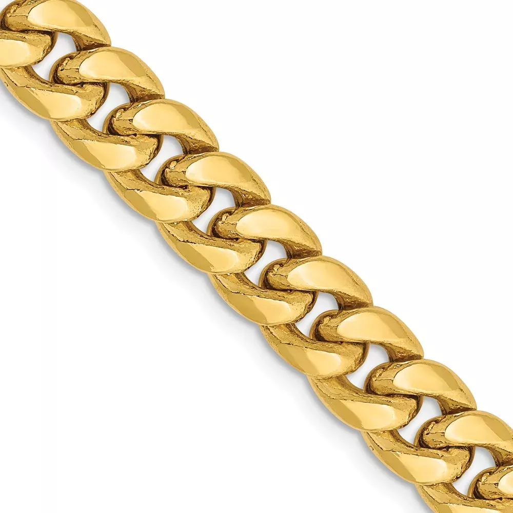14K Yellow Gold 7.3mm Semi-Solid Miami Cuban With Lobster Clasp Chain Necklace