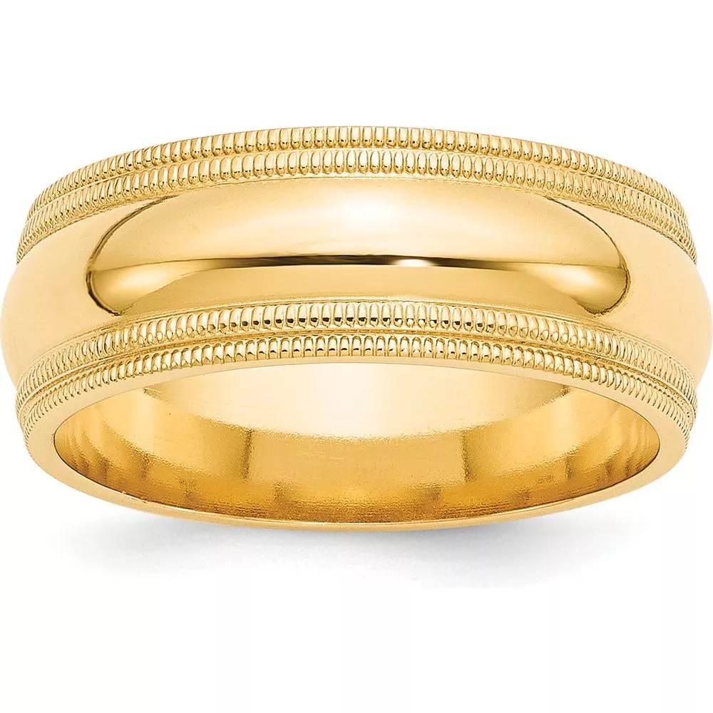 14K Yellow Gold 8mm Double Milgrain Comfort Fit Wedding Band - Size 10.5 by Luciano & Cie
