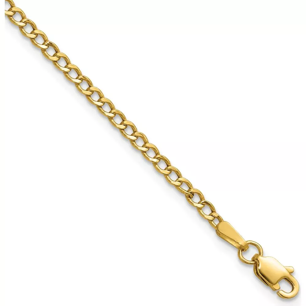 14K Yellow Gold 9" 2.5mm Curb Chain Anklet with Lobster Clasp by Oro Pregiato