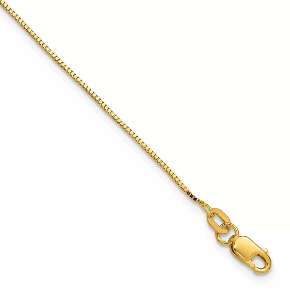 14K Yellow Gold .9mm Box With Lobster Clasp Chain Anklet