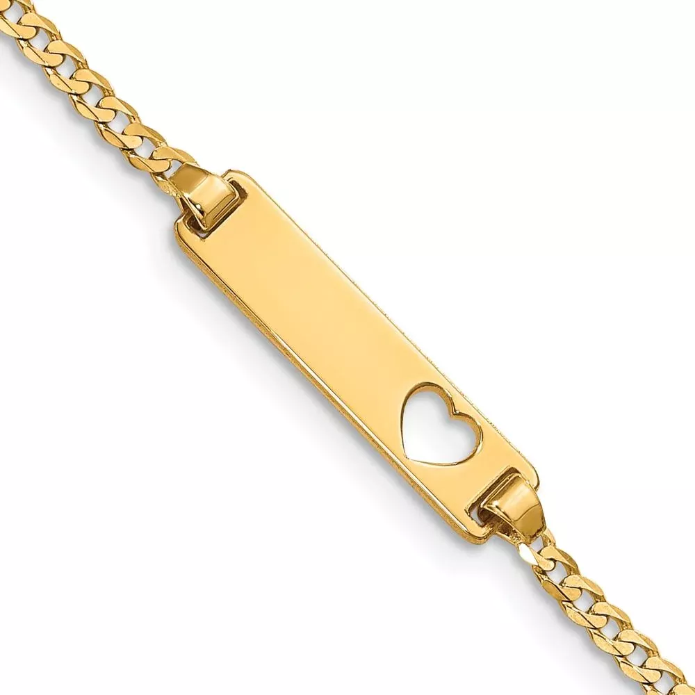 14K Yellow Gold Curb Link Baby/Child ID Bracelet with Engravable Heart Plate - 6" Length by Oro Pregiato