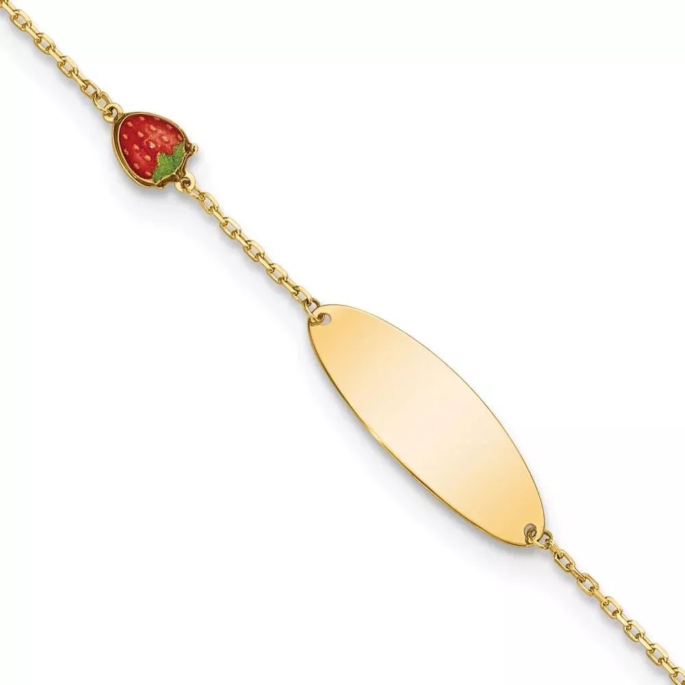 14K Yellow Gold Enameled Strawberry Charm Bracelet for Children - 5.5" with 0.5" Extender by Oro Pregiato