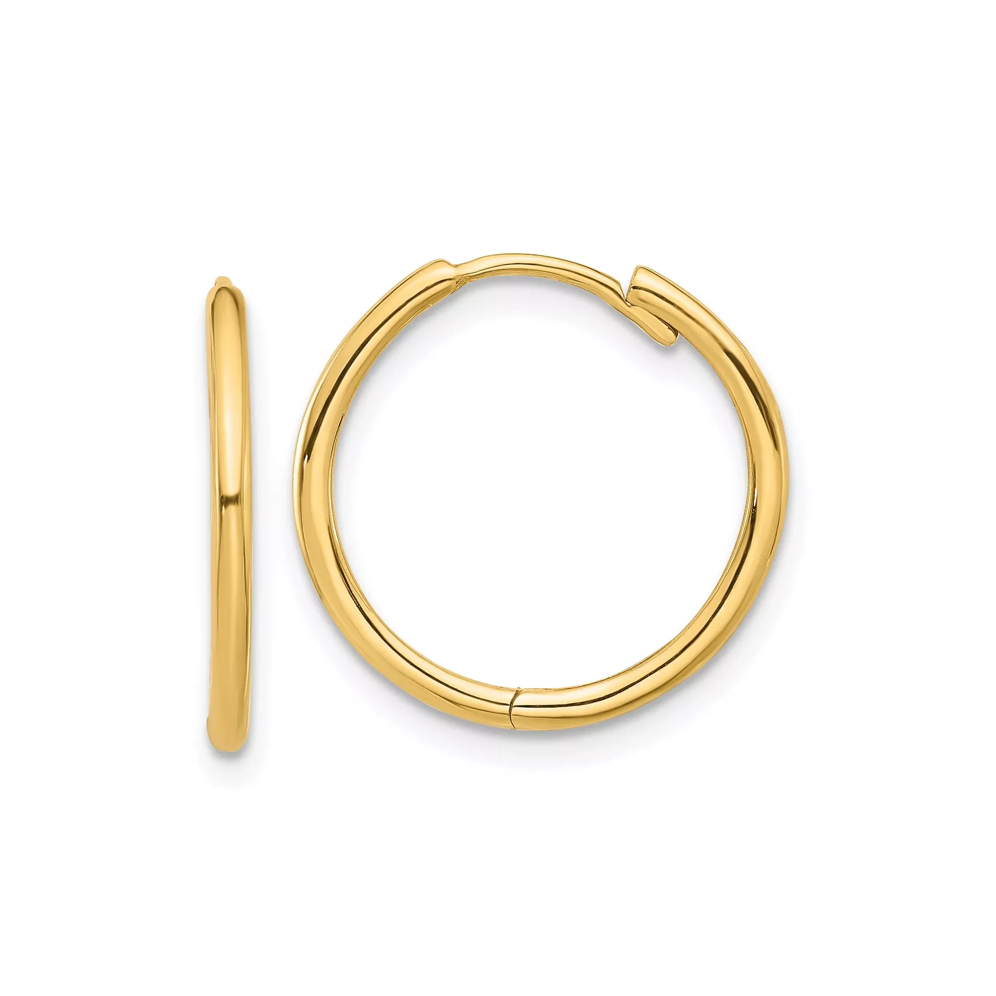 14k Yellow Gold Hoop Earrings, Small Polished Round Hoops, Minimalist Unisex Design