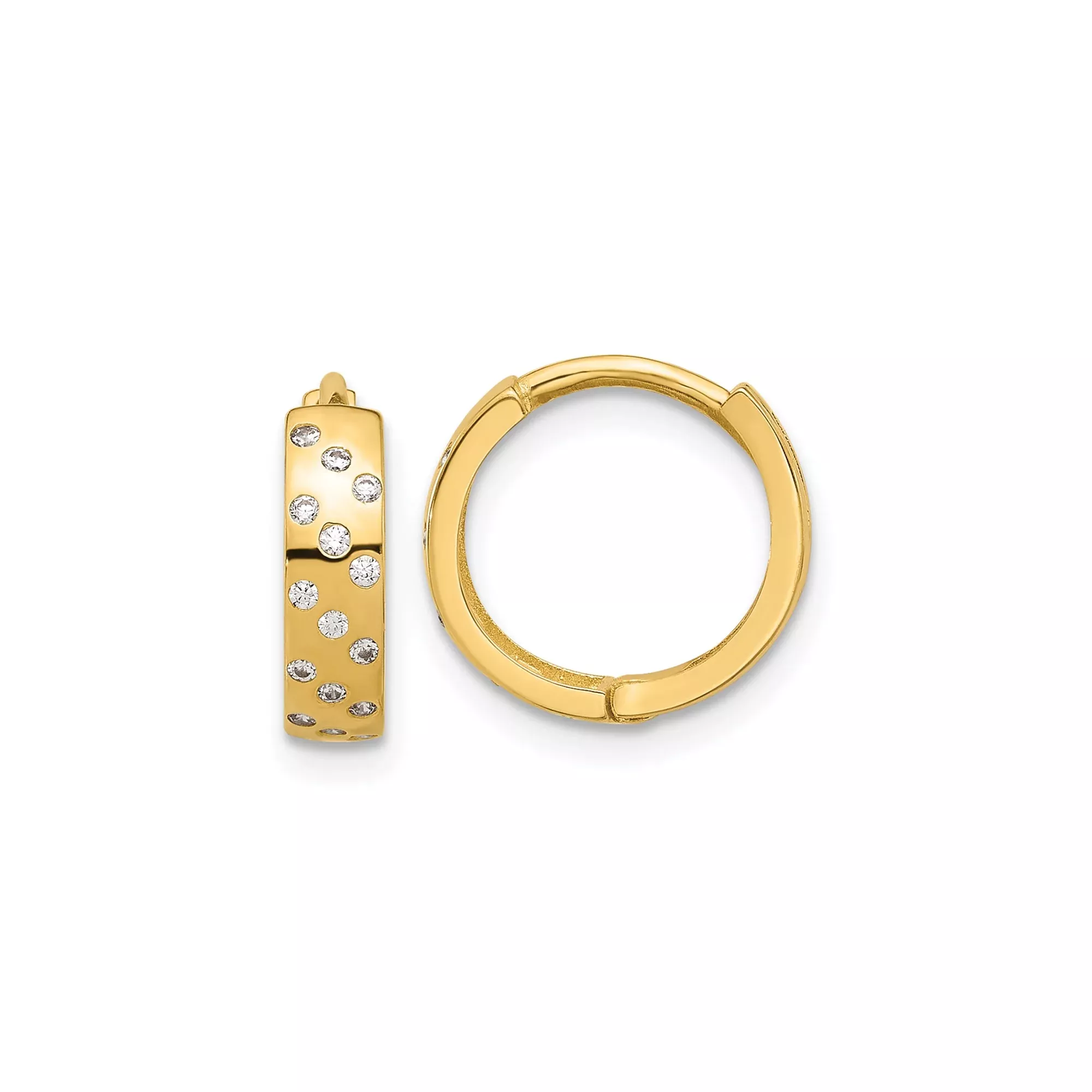 14k Yellow Gold Hoop Earrings with Cubic Zirconia Accents, Sleek Polished Lightweight Design
