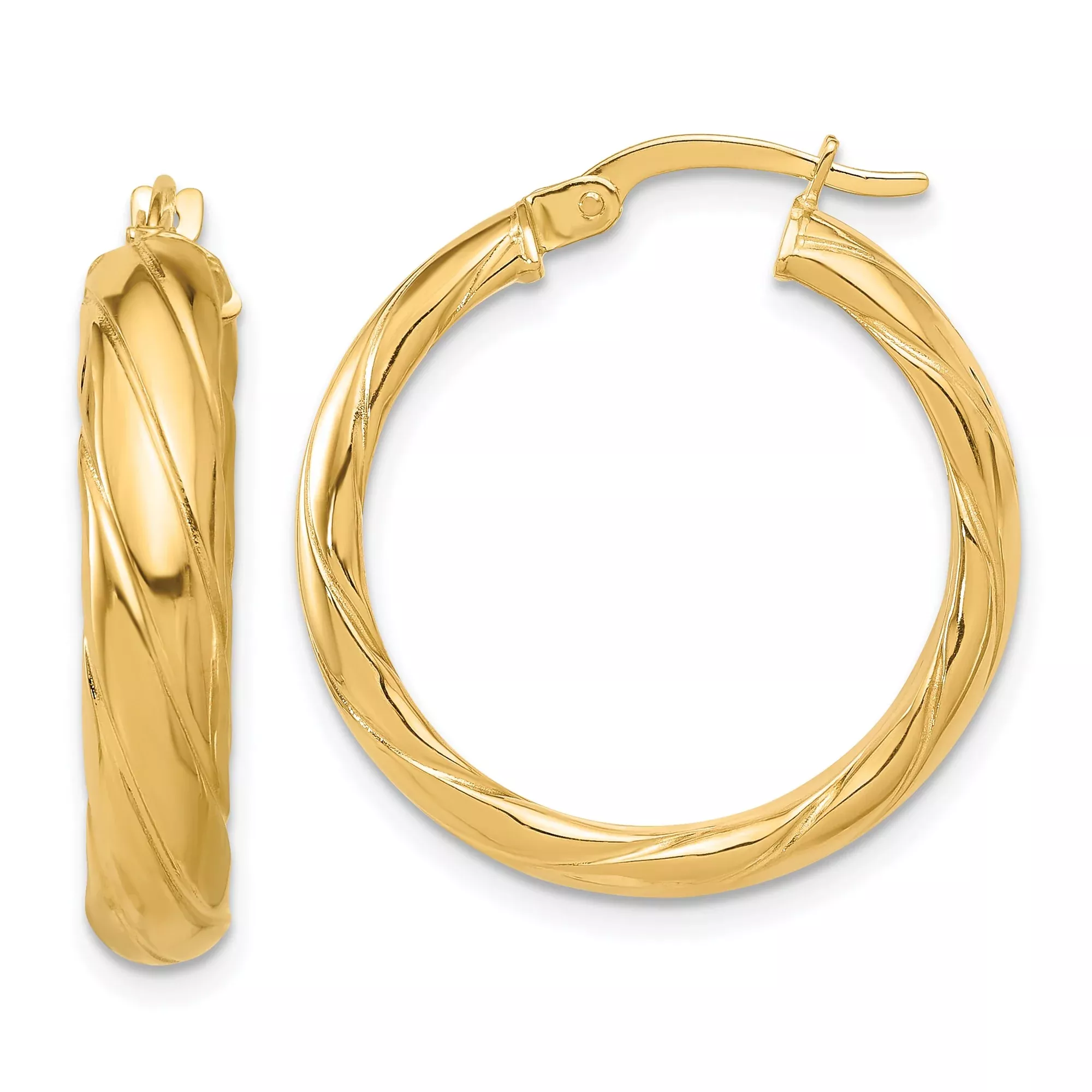 14k Yellow Gold Hoop Earrings with Twisted Rope Design and Polished Finish, 25mm