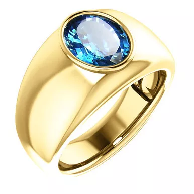 14k Yellow Gold Men's Genuine London Blue Topaz Ring 3.00 ctw 10mm x 8mm