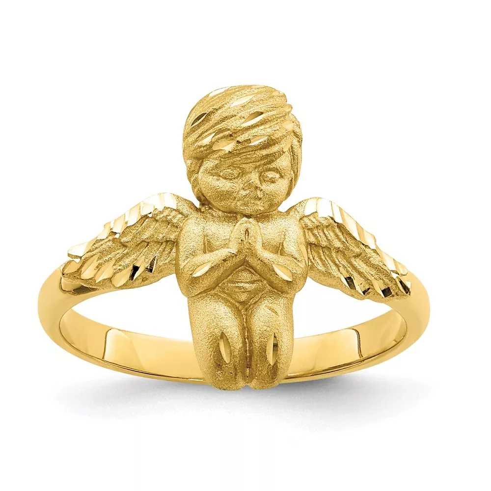 14K Yellow Gold Polished & Brushed D/C Praying Angel Ring