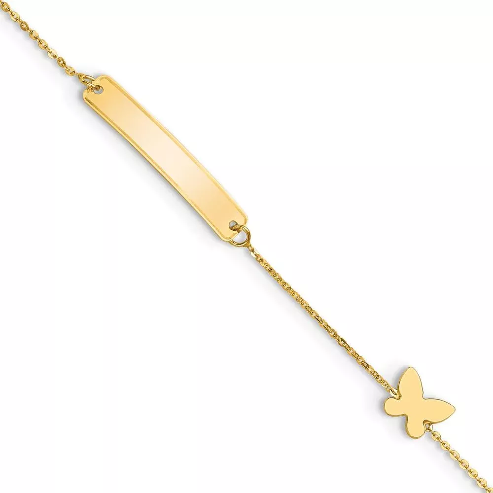 14K Yellow Gold Polished Butterfly ID Bracelet - 5.5in with Spring Ring Clasp by Oro Pregiato