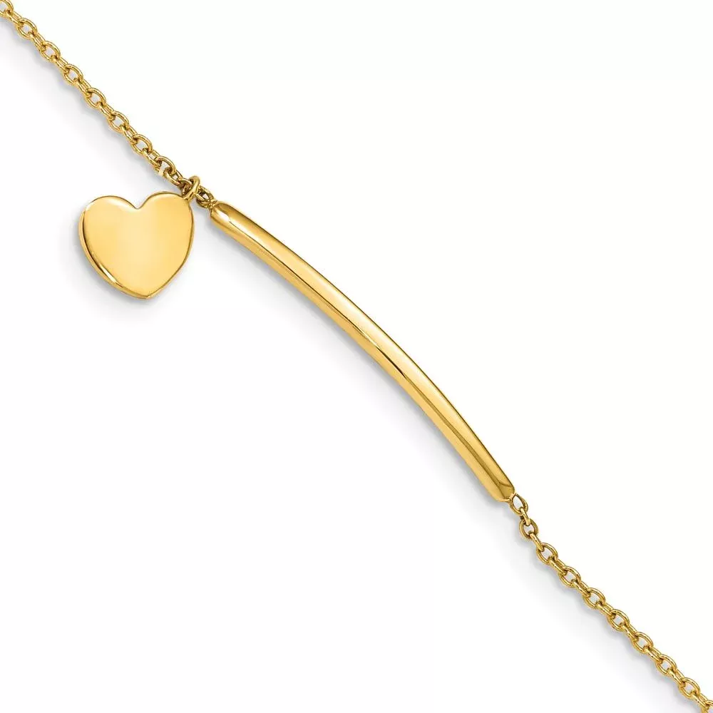 14K Yellow Gold Polished Heart Dangle and Bar Bracelet for Children - Adjustable 5.5" Length with 0.5" Extender by Oro Pregiato