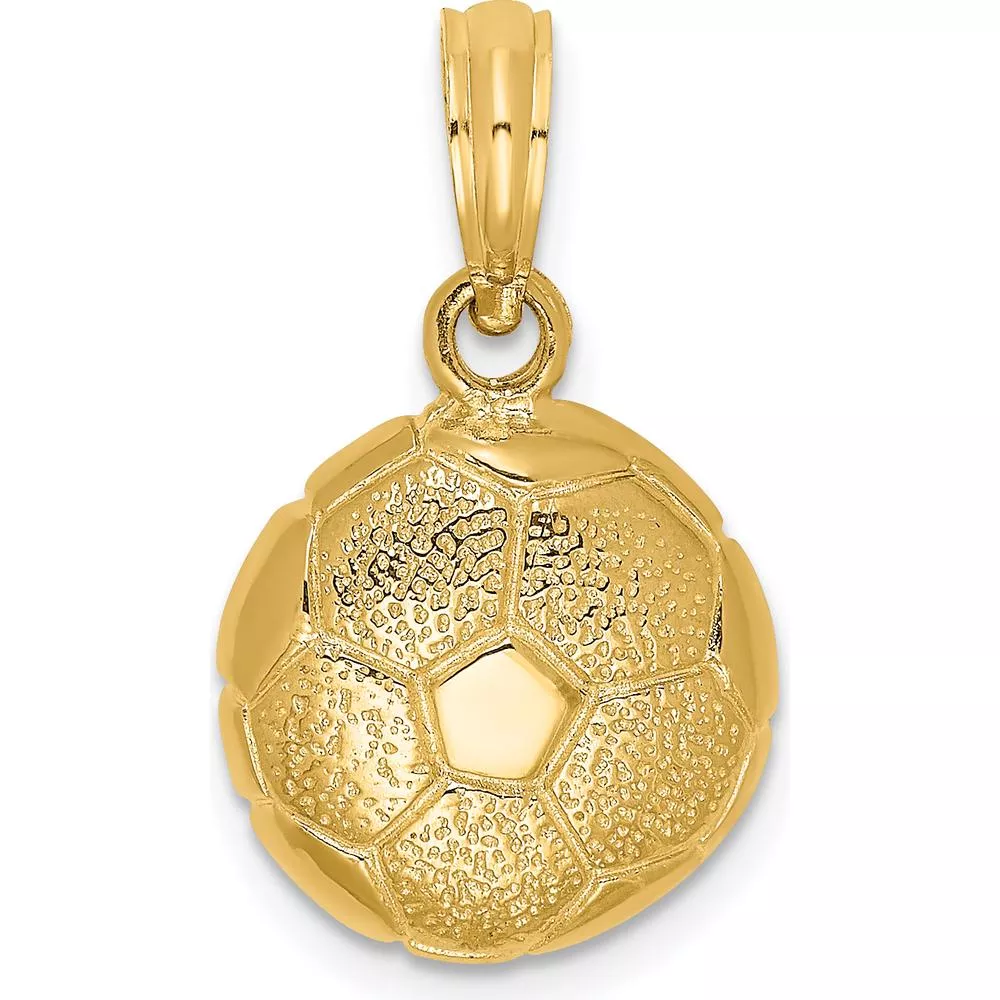 14K Yellow Gold Polished Soccer Ball Charm with Open Back and Textured Detailing by Oro Pregiato