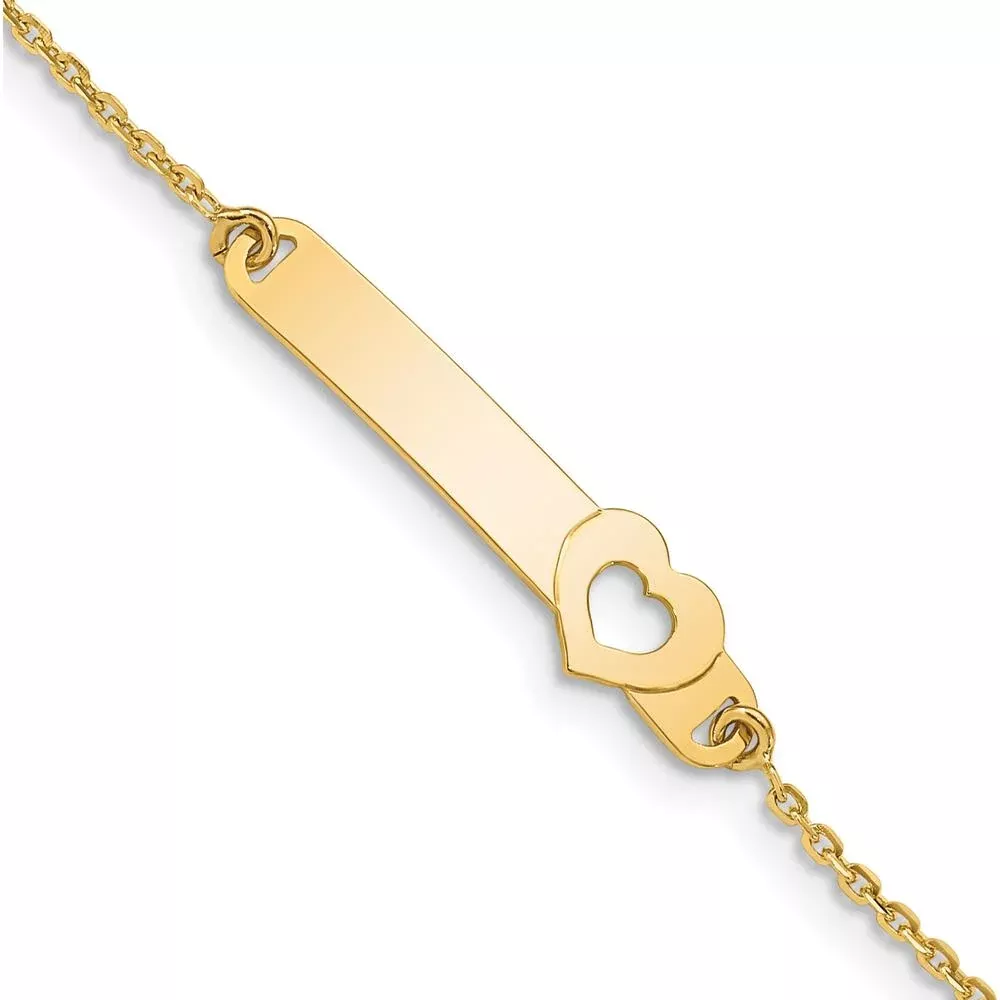 14K Yellow Gold Polished Solid Chain Baby ID Bracelet with Cut-out Heart - 5.5" Length by Oro Pregiato