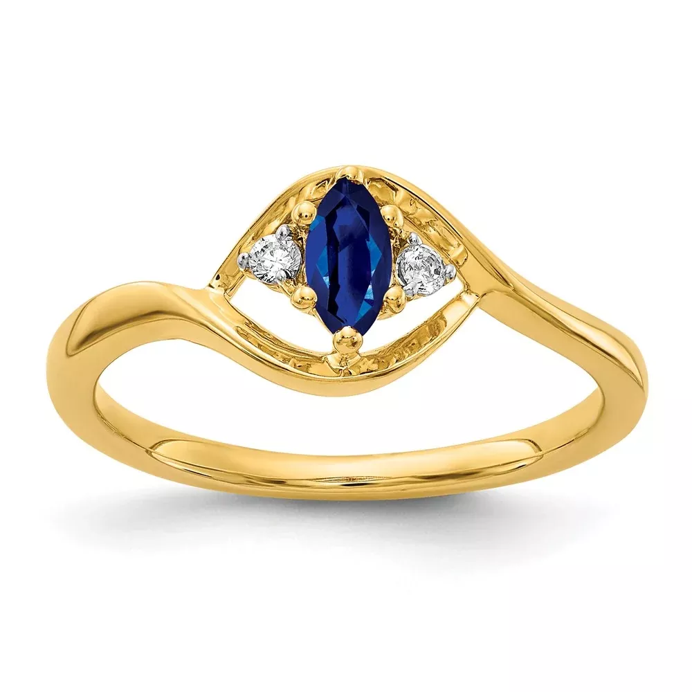 14K Yellow Gold Real Diamond & Sapphire Ring