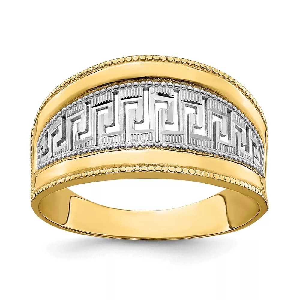 14k Yellow Gold w/Rhodium Tapered Greek Key Ring
