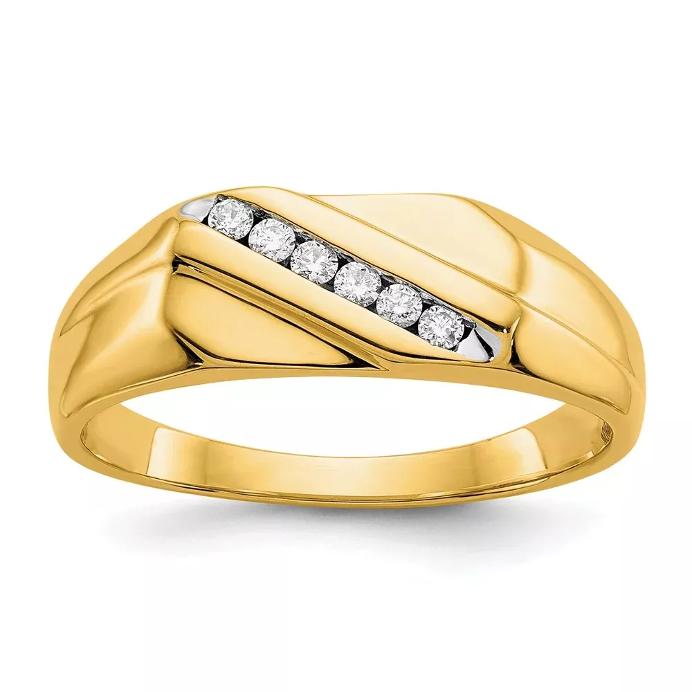 14k Yellow Gold White 1 /8 Ct. Lab Grown Diamond VS /SI+ G+ Six Stone Men's Ring