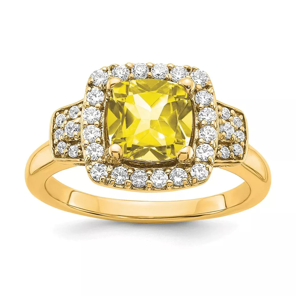 14k Yellow Gold White Lab Grown Diamond. VS /SI+ G+ Lab Crtd Yellow Sapph Halo Ring