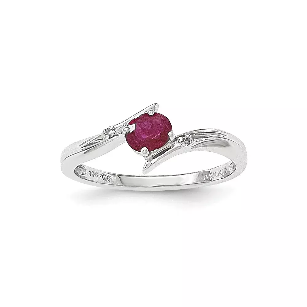 14K Yellow Gold White Polished Real Diamond Ruby Ring