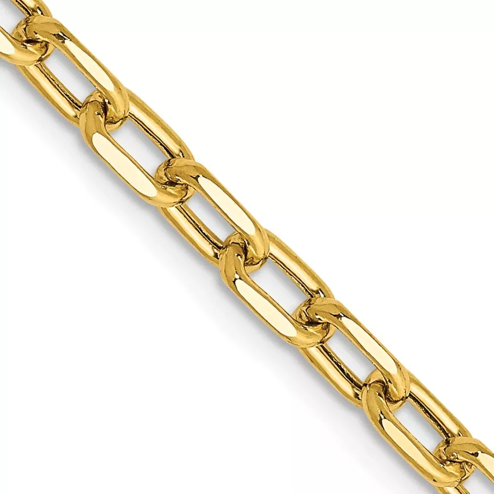 14K Yellow Gold20 inch 3.7mm Semi-Solid Diamond-cut Open Link Cable with Lobster Clasp Chain Necklace