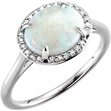 14kt White Gold8X10 mm Oval Australian Opal& 0.12CTW Diamond Ring