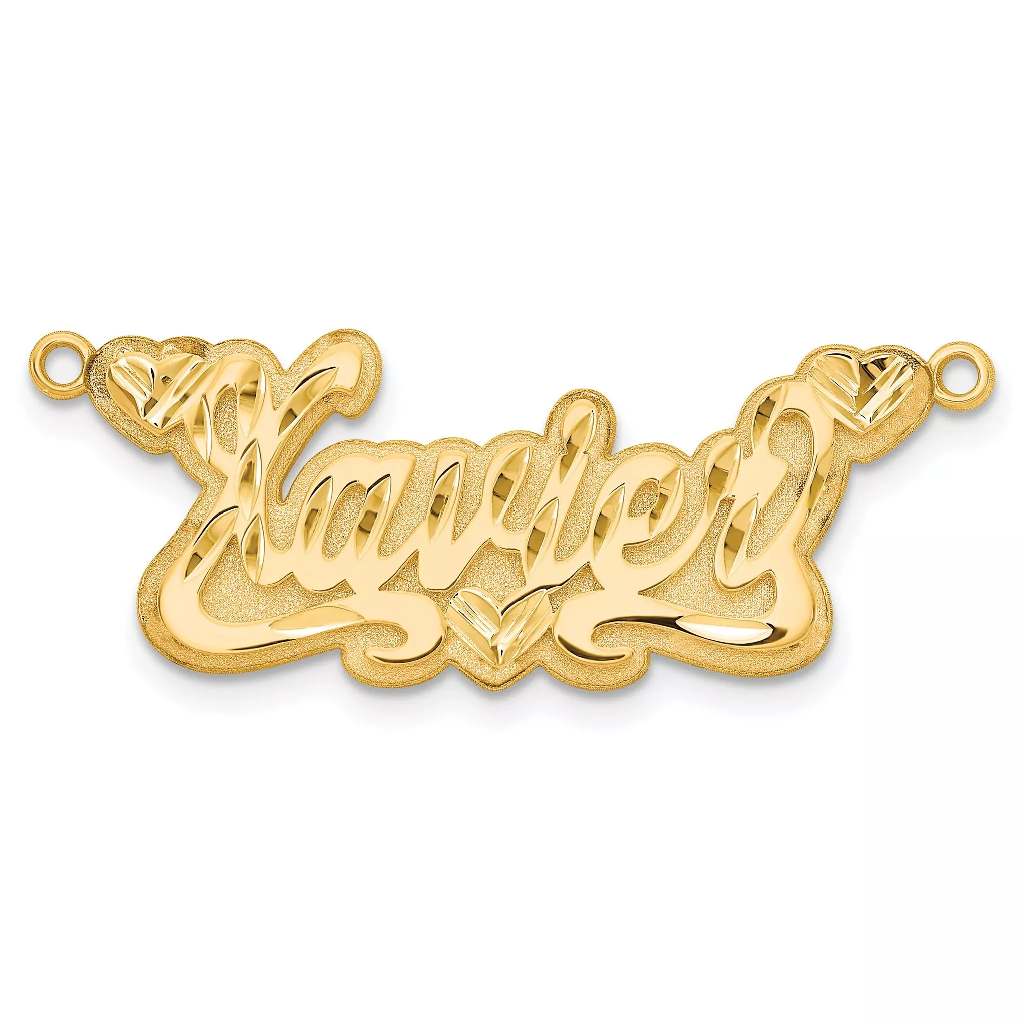 14KY 3D Diamond-cut Hearts Name Plate