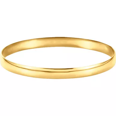 18k Yellow Gold Domed 6mm Wide High Polished Slip-on Solid Bangle Regular 8"
