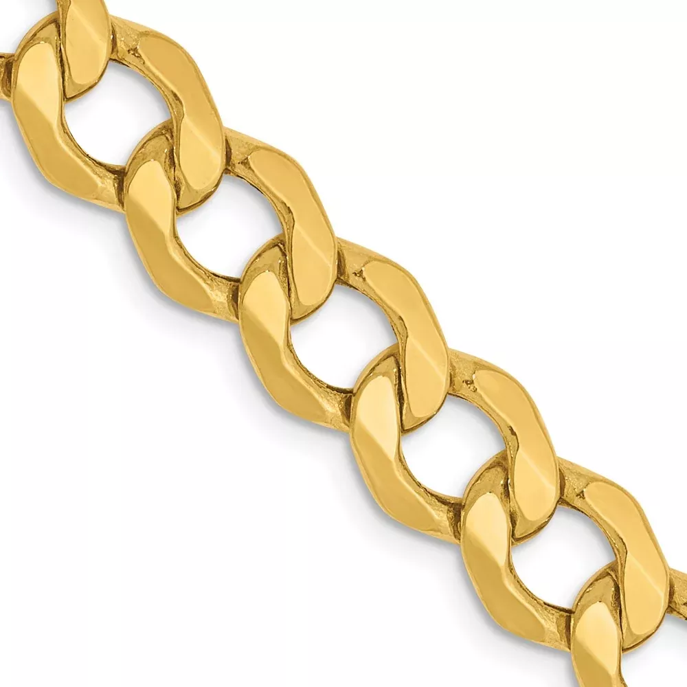 24 Inch 14K 7mm Semi-Solid Curb Link Chain Necklace