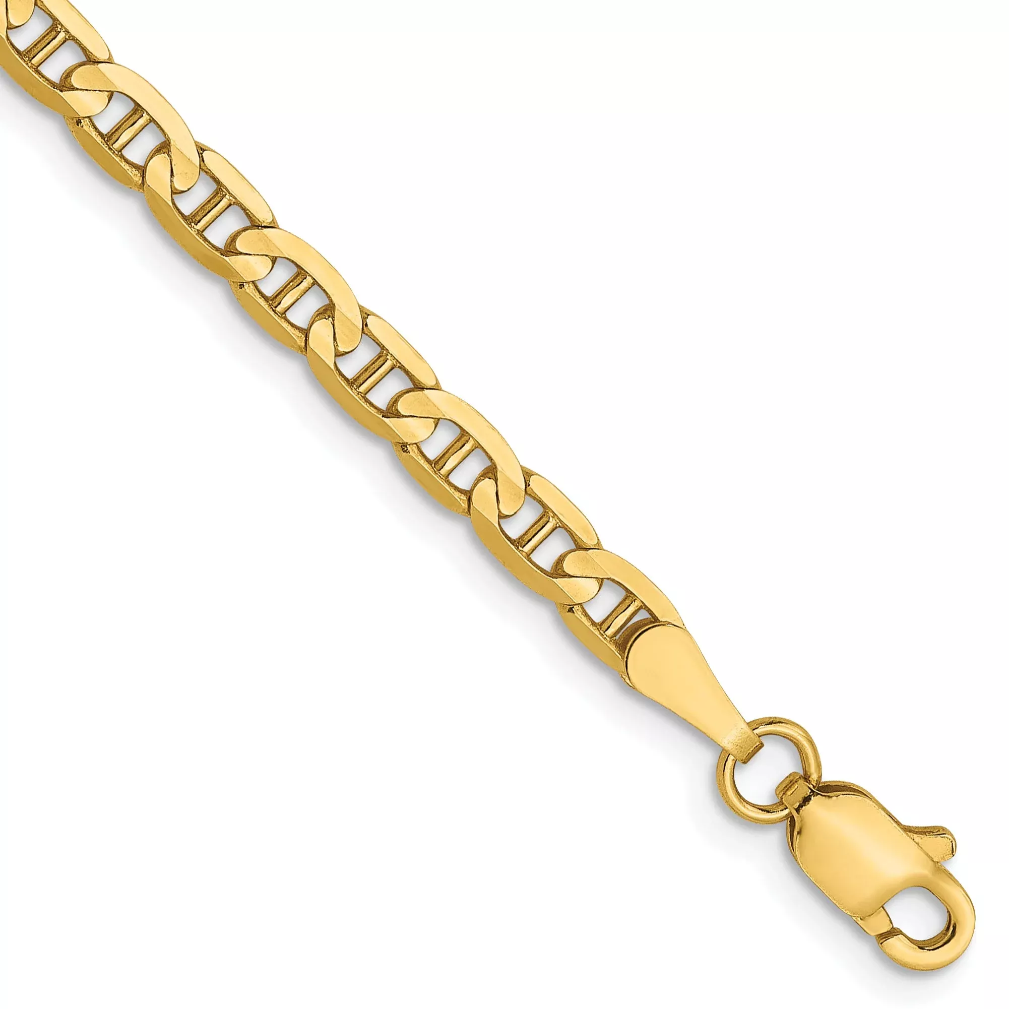 9 Inch 14K 3mm Concave Anchor Chain Bracelet